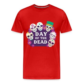 Jour des morts Sugar Skull Fête mexicaine - T-shirt bio Premium Homme - rouge - Devant - Damien (186cm)