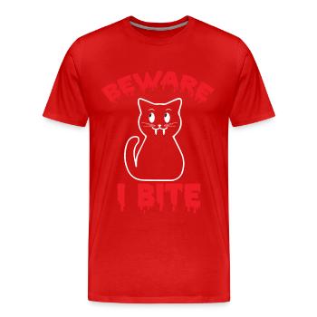 Vampirkatzen-Halloween-Party-Blutbiss-Albtraum-Kat - Männer Premium Bio T-Shirt - Rot - Vorne - Damien (186cm)
