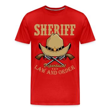 Shérif Cowboy Pistolets Officier de l’insigne étoile du shérif - T-shirt bio Premium Homme - rouge - Devant - Damien (186cm)
