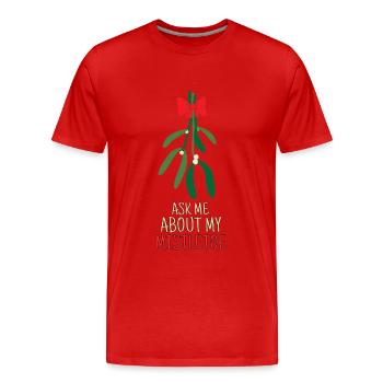 Posez-moi des questions sur le gui symbole de l’amour pour Noël - T-shirt bio Premium Homme - rouge - Devant - Damien (186cm)