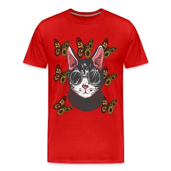 Coole Katzen-Sonnenblume-Schmetterlings-Katzen-Lie - Männer Premium Bio T-Shirt - Rot - Vorne - Damien (186cm)