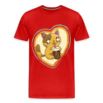 Süße Katze im Retro-Herzen Katzenliebe mit Katzen - Männer Premium Bio T-Shirt - Rot - Vorne - Damien (186cm)