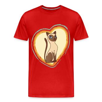 Siamesische Katze Retro Herz Ich liebe Katzen Tomc - Männer Premium Bio T-Shirt - Rot - Vorne - Damien (186cm)