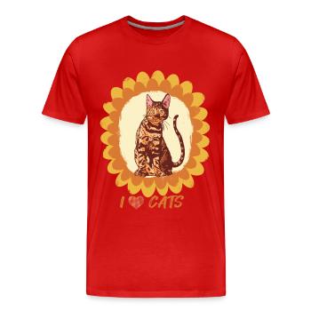 Sonnenblume Bengalkatze Liebe Katzen Kater und Kat - Männer Premium Bio T-Shirt - Rot - Vorne - Damien (186cm)