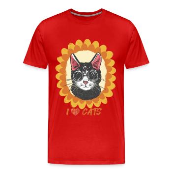 Nettes Kätzchen in der Sonnenblumen-Bengal-Katze L - Männer Premium Bio T-Shirt - Rot - Vorne - Damien (186cm)