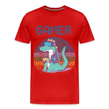 Gamer Jeux vidéo rétro Jeux vintage Funny Croco - T-shirt bio Premium Homme - rouge - Devant - Damien (186cm)