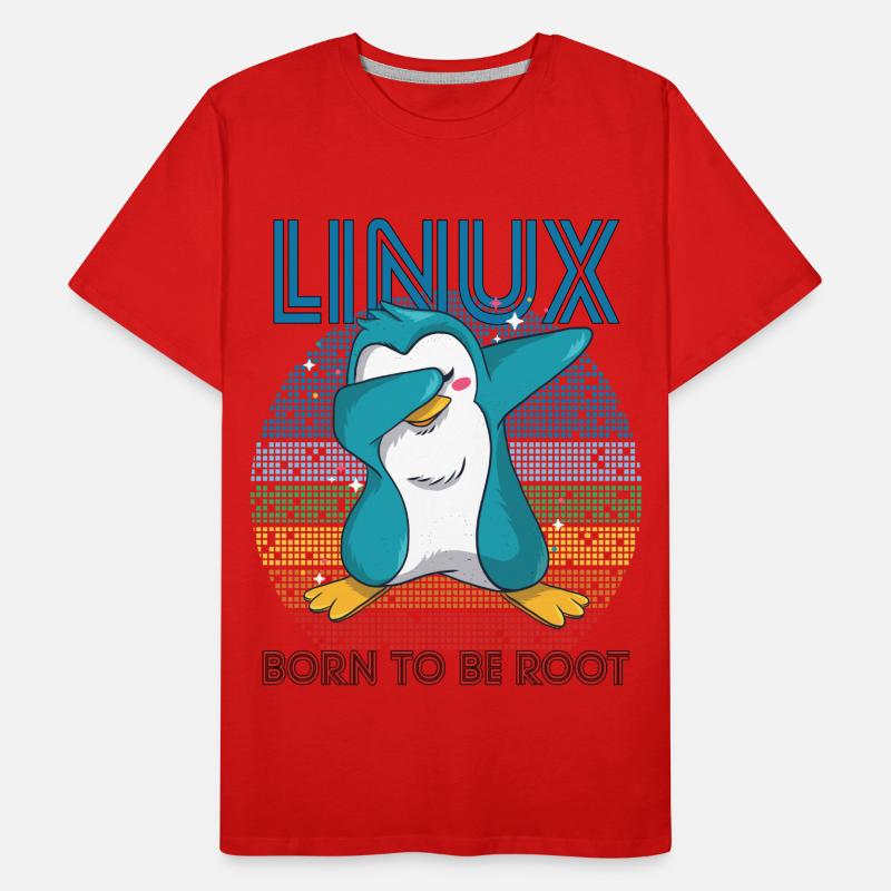 Born To Be Root Retro Penguin Linux Nerd Program T-shirt bio Premium Homme