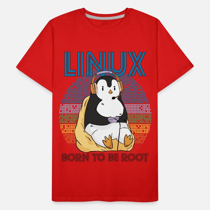 Gamer Root Retro Penguin Linux Nerd Programmer Gee Männer Premium Bio T-Shirt