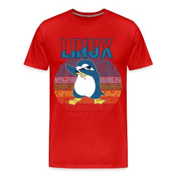 Linux sudo root geek admin pingouin nerd programmeur - T-shirt bio Premium Homme - rouge - Devant - Damien (186cm)