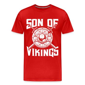 Sohn des Wikingers Axtkrieger Walhalla Warriors My - Männer Premium Bio T-Shirt - Rot - Vorne - Damien (186cm)