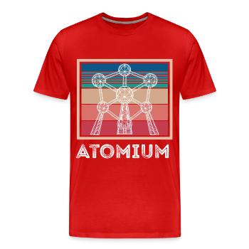 Atome Atomium Noyau atomique Physiciens Science Physique - T-shirt bio Premium Homme - rouge - Devant - Damien (186cm)
