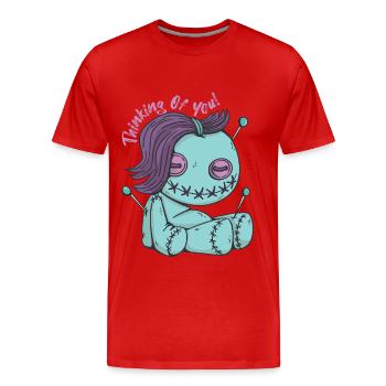 Zombie Voodoo doll thinking of you! Halloween- - Men's Premium Organic T-Shirt - red - Front - Damien (186cm)