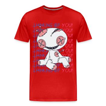 Creepy Voodoo Doll That Thinks of You Witchcraft - Men's Premium Organic T-Shirt - red - Front - Damien (186cm)