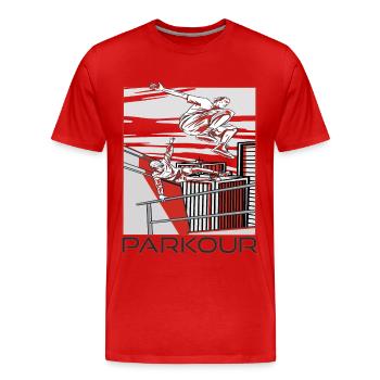 Parkour Warnung Über alles springen Laufen Springe - Männer Premium Bio T-Shirt - Rot - Vorne - Damien (186cm)
