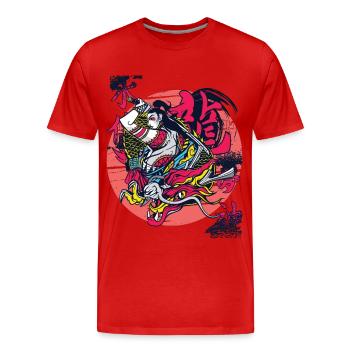 Japanese Dragon Samurai Girl Warrior Japanese - Men's Premium Organic T-Shirt - red - Front - Damien (186cm)