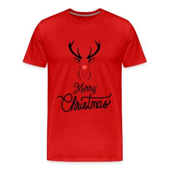 Weihnachts Rentier mit roter Nase - Männer Premium Bio T-Shirt - Rot - Vorne - Damien (186cm)