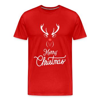 Weihnachts Rentier mit roter Nase - Männer Premium Bio T-Shirt - Rot - Vorne - Damien (186cm)