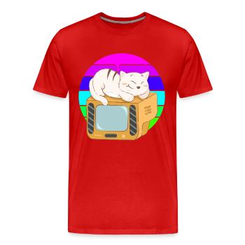Cat Tv Coucher de soleil - T-shirt bio Premium Homme - rouge - Devant - Damien (186cm)