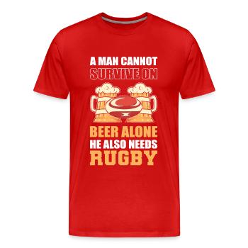 Un homme ne peut pas survivre uniquement avec de la bière, il a aussi besoin - T-shirt bio Premium Homme - rouge - Devant - Damien (186cm)