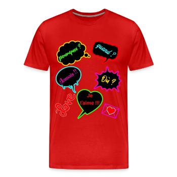 pourquoi quand ou - T-shirt bio Premium Homme - rouge - Devant - Damien (186cm)