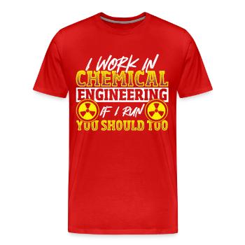 Je travaille en génie chimique si je vous dirige - T-shirt bio Premium Homme - rouge - Devant - Damien (186cm)