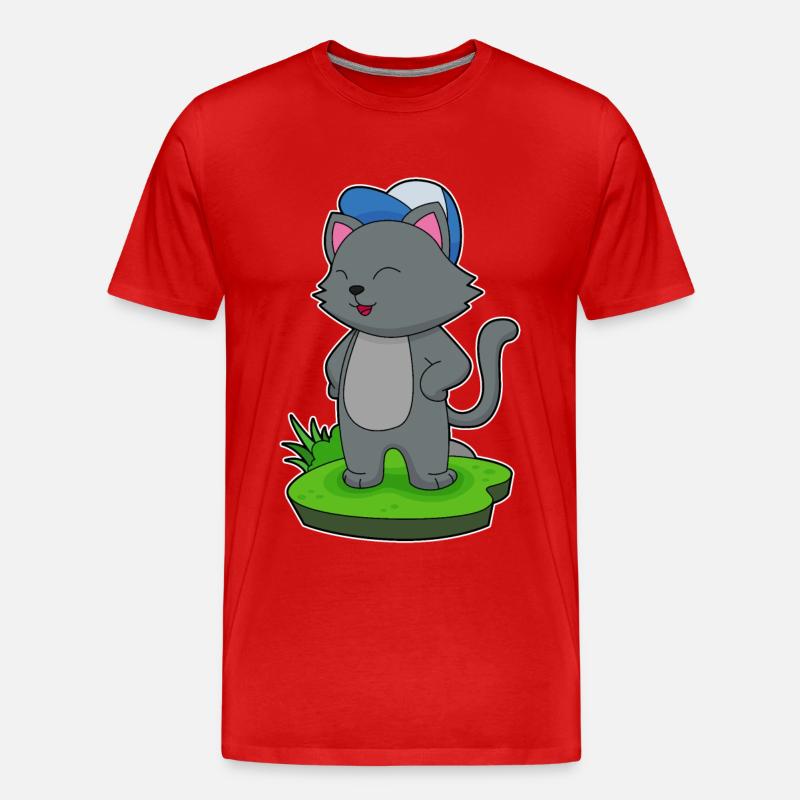 Katze Cap - Männer Premium Bio T-Shirt - Rot