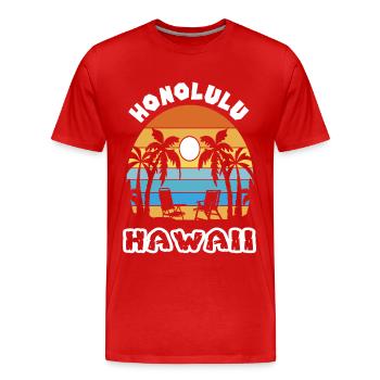 Honolulu Familienurlaub Hawaii Urlaub Ozean Palmen - Männer Premium Bio T-Shirt - Rot - Vorne - Damien (186cm)