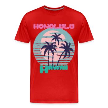 Palm Hawaii Honolulu Vacances Plage Océan - T-shirt bio Premium Homme - rouge - Devant - Damien (186cm)