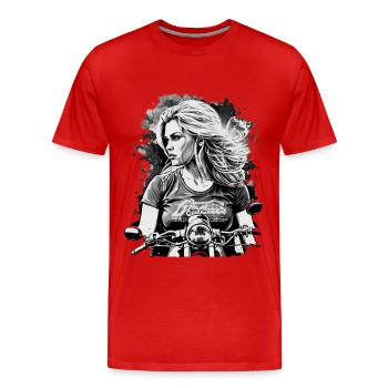 Bikergirl Motorradfahrerin Bikerin Geschenk - Männer Premium Bio T-Shirt - Rot - Vorne - Damien (186cm)