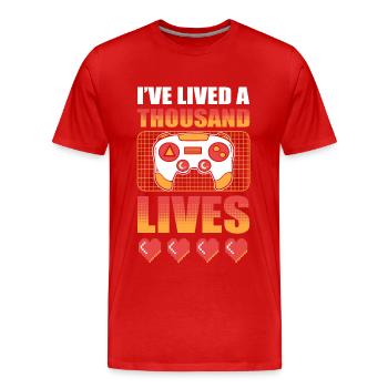 J’ai vécu mille vies Joueur de jeux vidéo - T-shirt bio Premium Homme - rouge - Devant - Damien (186cm)
