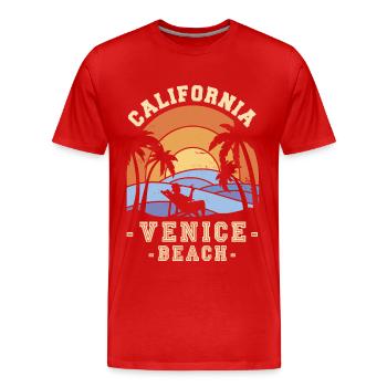 California Venice Beach Palmen Urlaub Meeresbrandu - Männer Premium Bio T-Shirt - Rot - Vorne - Damien (186cm)