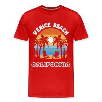 Venice Beach Familienurlaub Kalifornien Ozean Palm - Männer Premium Bio T-Shirt - Rot - Vorne - Damien (186cm)