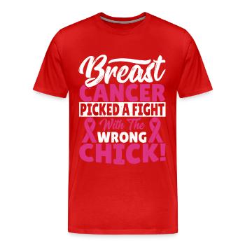 Le cancer du sein a choisi un combat avec le mauvais poussin! - T-shirt bio Premium Homme - rouge - Devant - Damien (186cm)