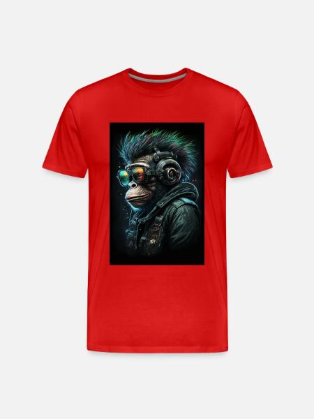 Punk Monkey mit Kopfhörern - Männer Premium Bio T-Shirt - Rot