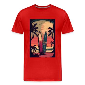 Retro Style Surfing - Men's Premium Organic T-Shirt - red - Front - Damien (186cm)