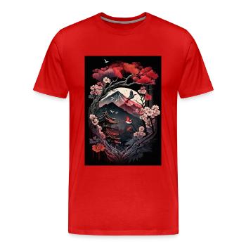 Temple japonais dans les montagnes - T-shirt bio Premium Homme - rouge - Devant - Damien (186cm)