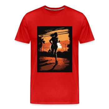 Coureuse au coucher du soleil - T-shirt bio Premium Homme - rouge - Devant - Damien (186cm)