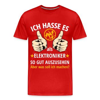 Elektroniker Geselle Meister Prüfung Spruch - Männer Premium Bio T-Shirt - Rot - Vorne - Damien (186cm)