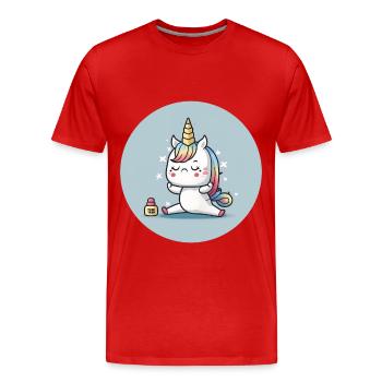 Adorable Yoga Unicorn - Men's Premium Organic T-Shirt - red - Front - Damien (186cm)