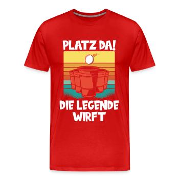 Platz da die Legende wirft Trinkspiel Beerpong - Männer Premium Bio T-Shirt - Rot - Vorne - Damien (186cm)
