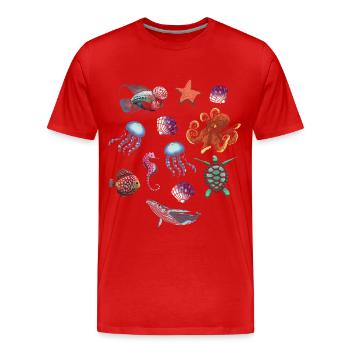 Saison des poissons Animal marin Mer - T-shirt bio Premium Homme - rouge - Devant - Damien (186cm)