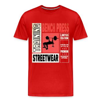 développé couché, haltérophilie, musculation, fitness, fort - T-shirt bio Premium Homme - rouge - Devant - Damien (186cm)