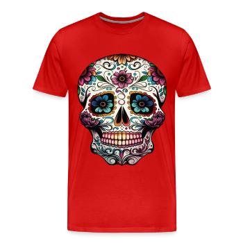 Mexikanischer dekorativer Schädel - Männer Premium Bio T-Shirt - Rot - Vorne - Damien (186cm)