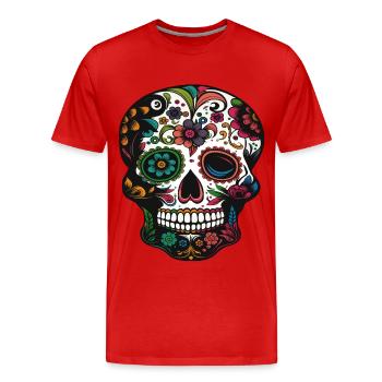 Tête de mort, fête des morts au Mexique - T-shirt bio Premium Homme - rouge - Devant - Damien (186cm)
