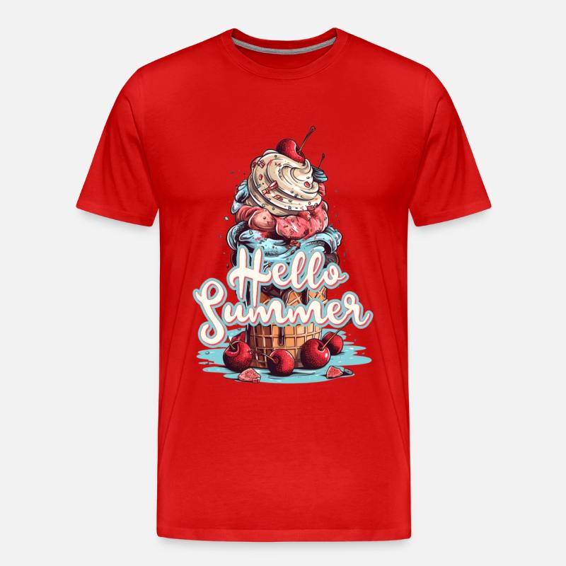 Hello Summer Eis Eiscreme Eisdiele - Männer Premium Bio T-Shirt - Rot