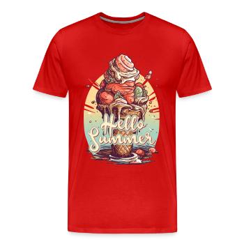Hello Summer Eis Eiscreme Eisdiele - Männer Premium Bio T-Shirt - Rot - Vorne - Damien (186cm)