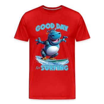 Lustiges Nilpferd mit einem Surfbrett - Surfer - Männer Premium Bio T-Shirt - Rot - Vorne - Damien (186cm)