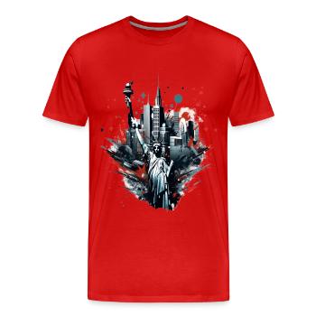Gratte-ciel de la Statue de la Liberté de New York - T-shirt bio Premium Homme - rouge - Devant - Damien (186cm)