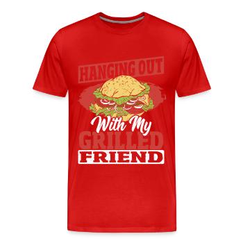 Abhängen mit meinem gegrillten Freund Hamburger - Männer Premium Bio T-Shirt - Rot - Vorne - Damien (186cm)