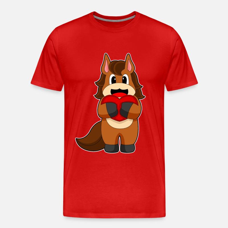 Pferd Herz - Männer Premium Bio T-Shirt - Rot
